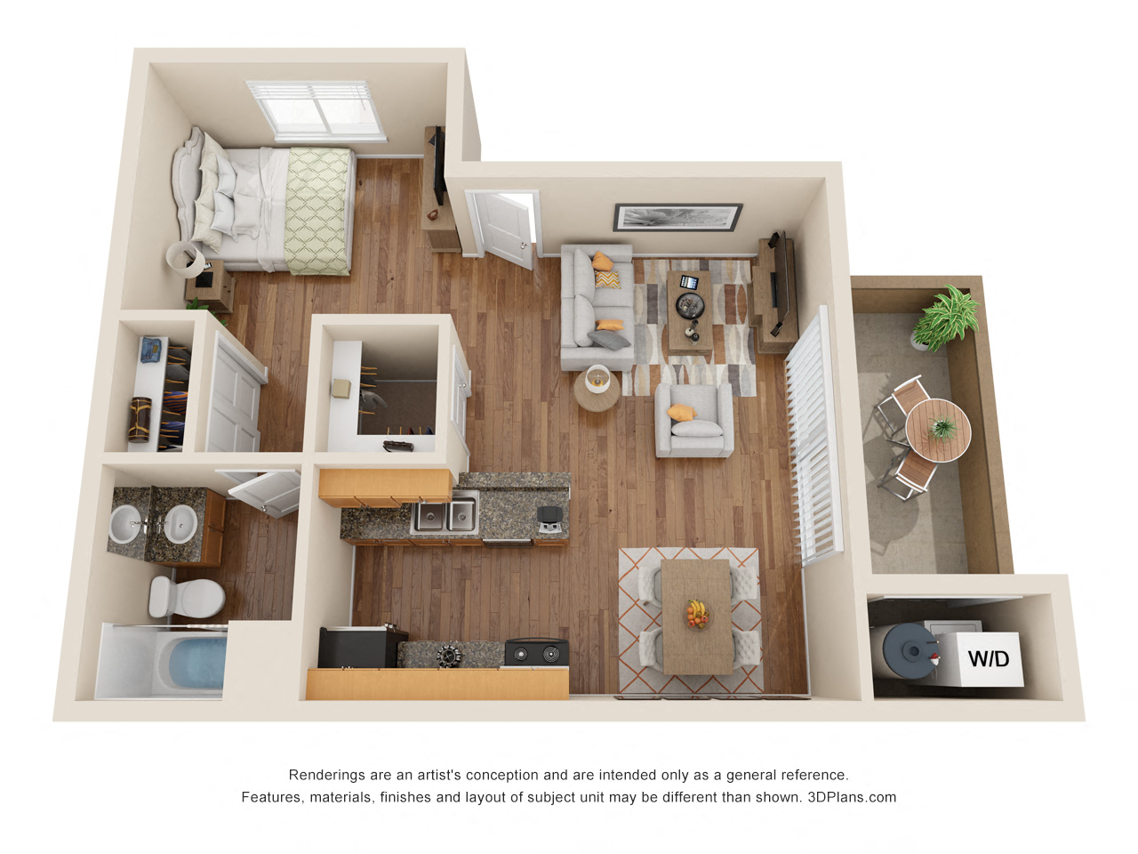 Floor plan for studio, 1 bath, 501 sqft
